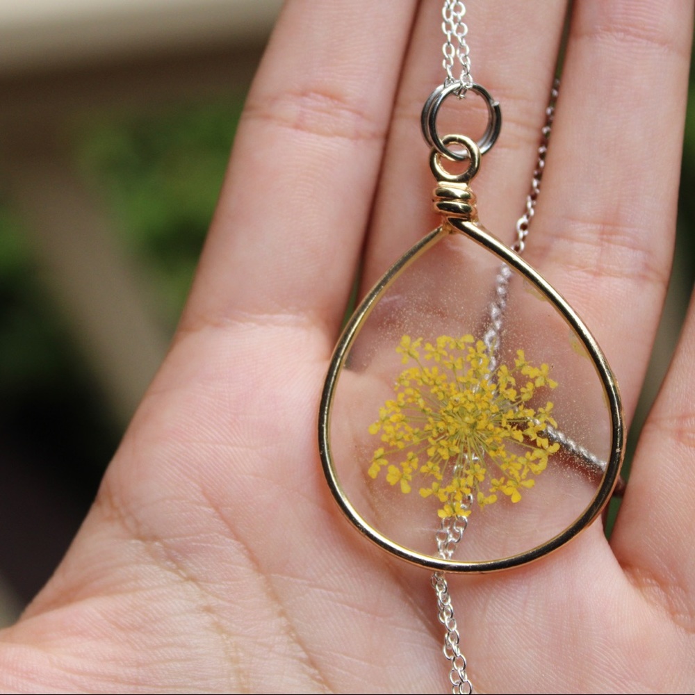 Yellow Burst Flower Pendant Necklace